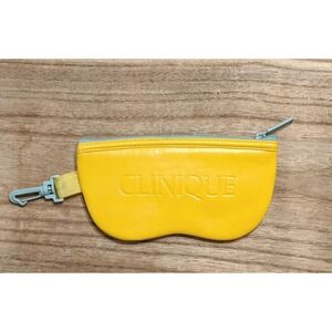 Clinique Sunglasses Case Yellow Zippered Padded w/Clip Eye Glass Holder Gift GWP